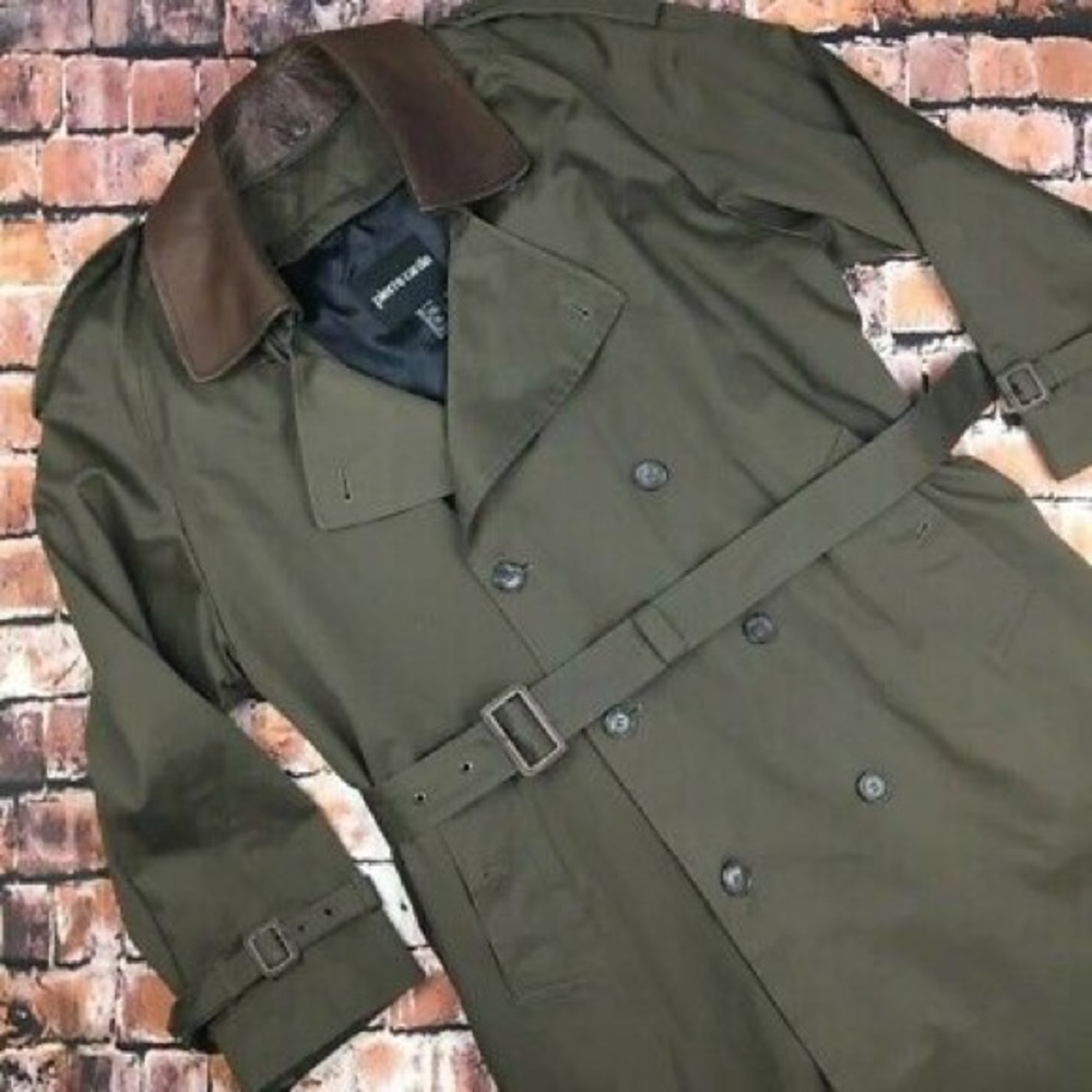 Men's Pierre Cardin Leather Collar Trench Coat